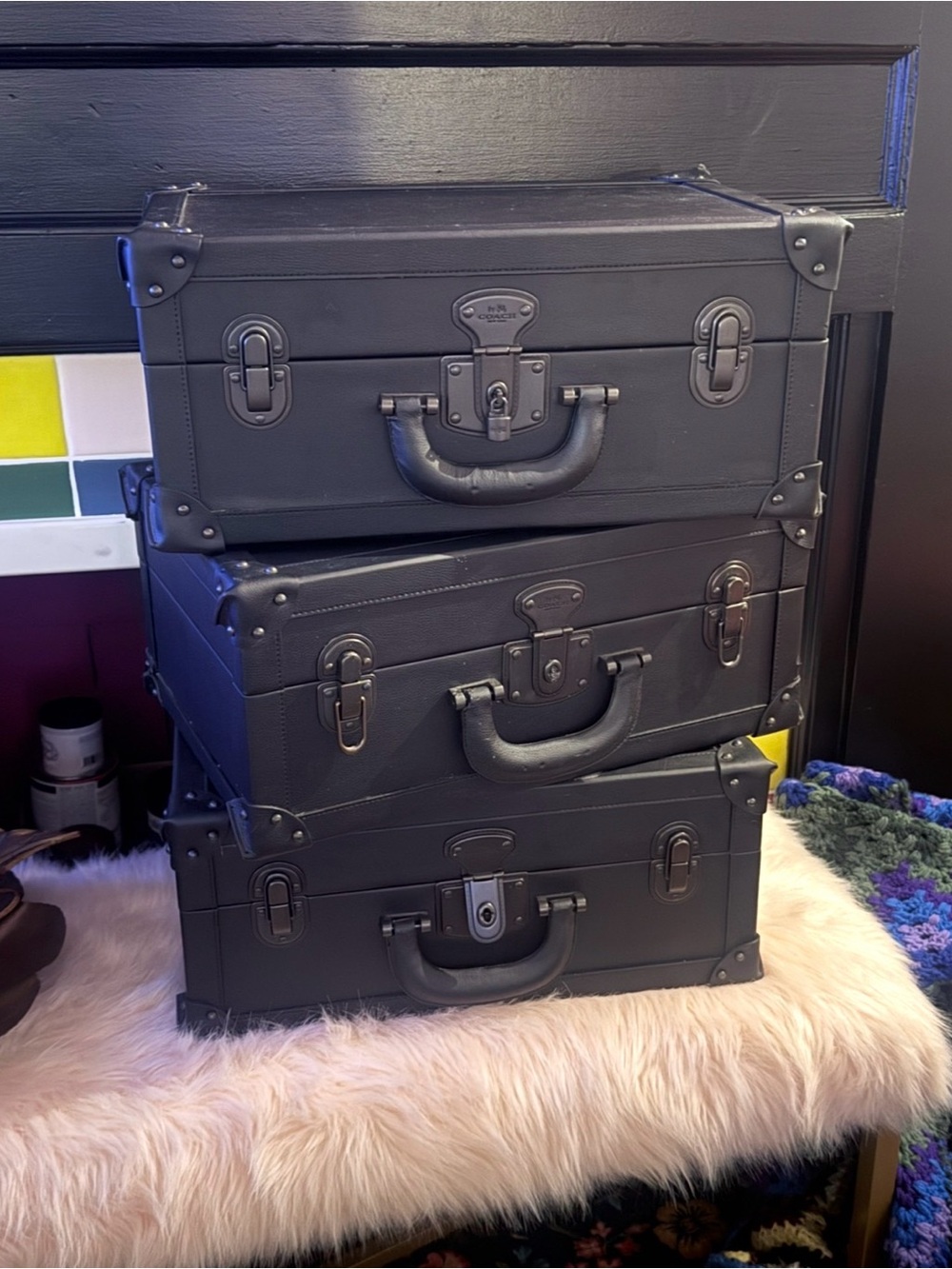 Coach Black Stackable Trunk Set of 3 RARE PROPS -